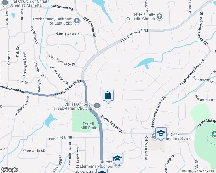 map of restaurants, bars, coffee shops, grocery stores, and more near 3160 West Somerset Court in Marietta