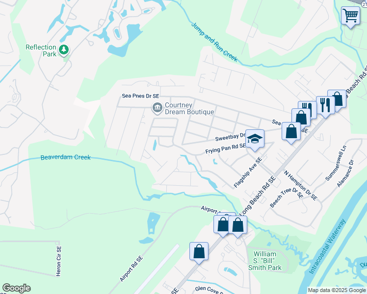 map of restaurants, bars, coffee shops, grocery stores, and more near 4306 Cherry Laurel Lane Southeast in Southport