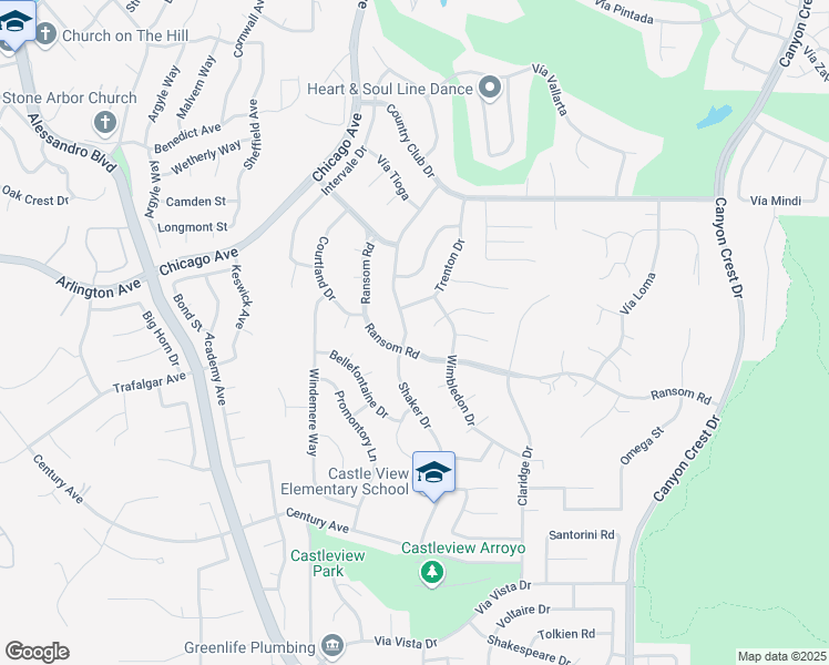 map of restaurants, bars, coffee shops, grocery stores, and more near 5994 Shaker Drive in Riverside