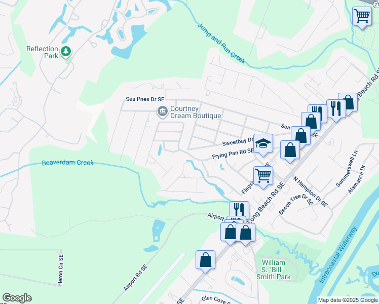 map of restaurants, bars, coffee shops, grocery stores, and more near 4306 Cherry Laurel Lane Southeast in Southport