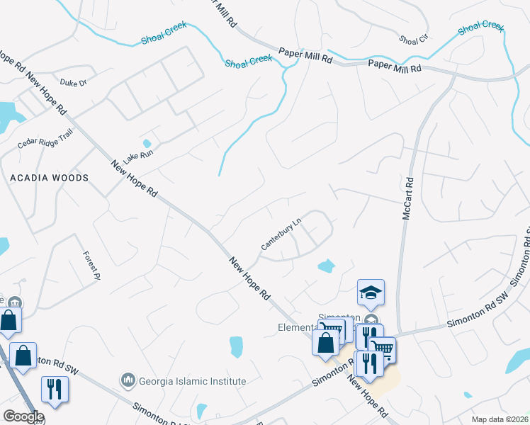 map of restaurants, bars, coffee shops, grocery stores, and more near 254 Hickory View Drive in Lawrenceville