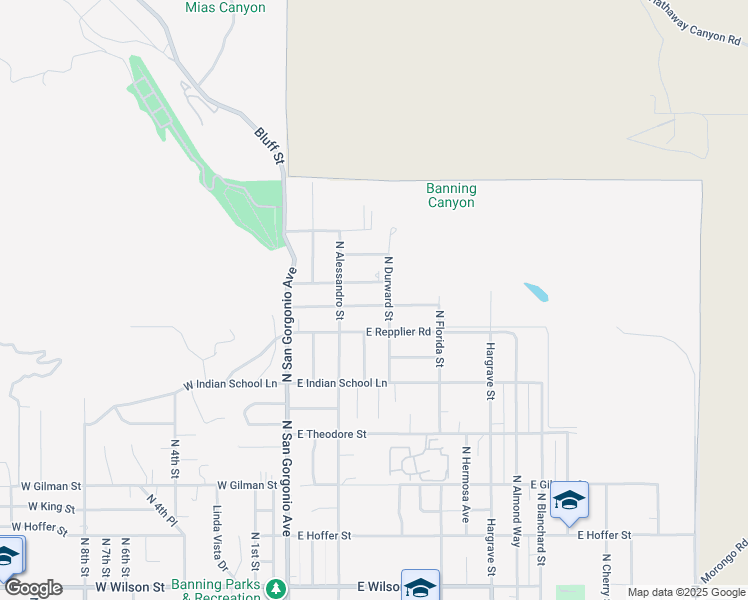 map of restaurants, bars, coffee shops, grocery stores, and more near 359 Santa Rita Place in Banning