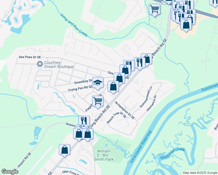 map of restaurants, bars, coffee shops, grocery stores, and more near 4492 Flagship Avenue Southeast in Southport