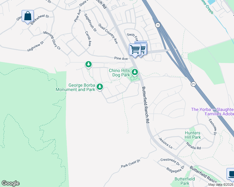 map of restaurants, bars, coffee shops, grocery stores, and more near 17034 Lagos Drive in Chino Hills