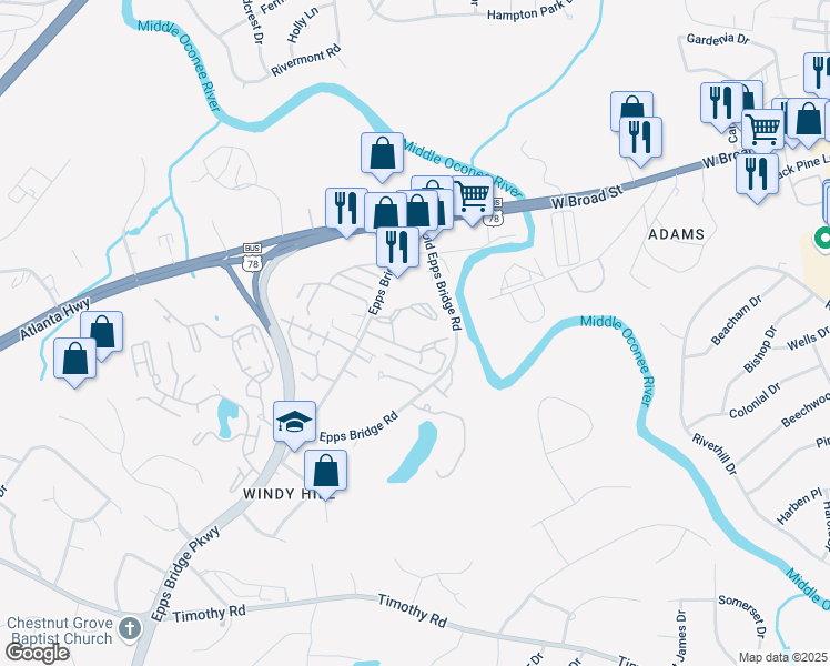 map of restaurants, bars, coffee shops, grocery stores, and more near 130 Sussex Drive in Athens