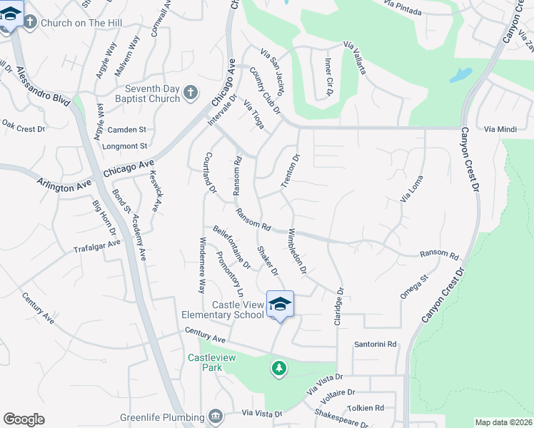 map of restaurants, bars, coffee shops, grocery stores, and more near 5994 Shaker Drive in Riverside