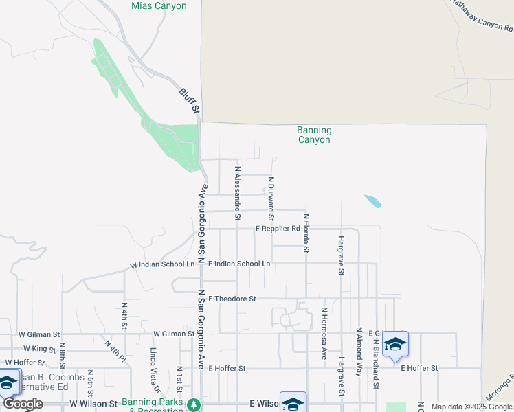 map of restaurants, bars, coffee shops, grocery stores, and more near 315 Santa Rita Place in Banning