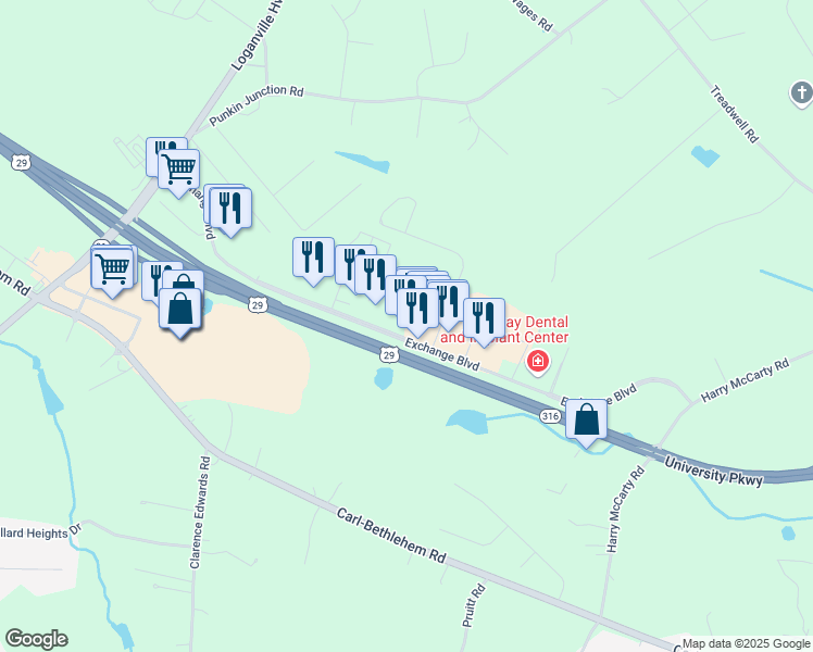 map of restaurants, bars, coffee shops, grocery stores, and more near 384 Exchange Boulevard in Bethlehem