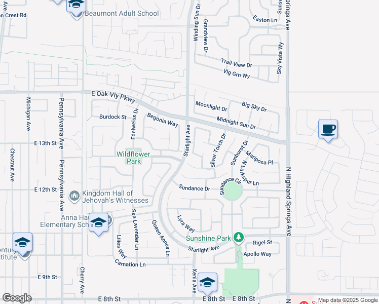 map of restaurants, bars, coffee shops, grocery stores, and more near 1281 Early Blue Lane in Beaumont