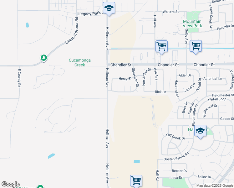 map of restaurants, bars, coffee shops, grocery stores, and more near 14945 Shoreham Street in Corona