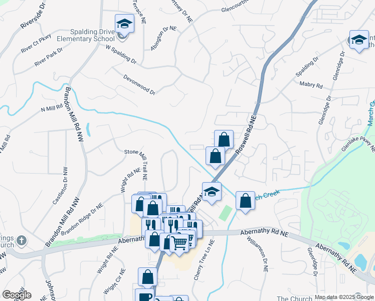 map of restaurants, bars, coffee shops, grocery stores, and more near 492 West Spalding Drive in Atlanta