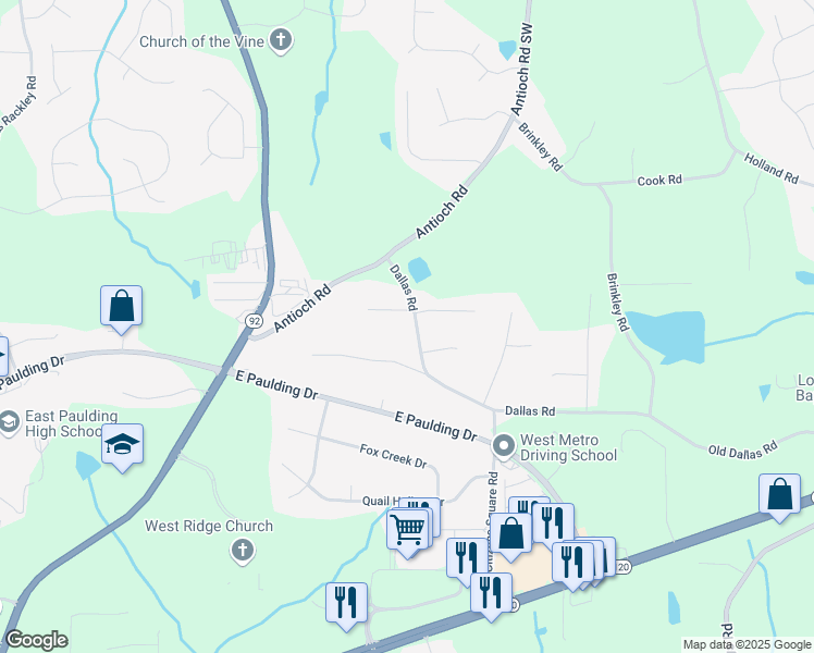 map of restaurants, bars, coffee shops, grocery stores, and more near 1369 Dallas Road in Dallas