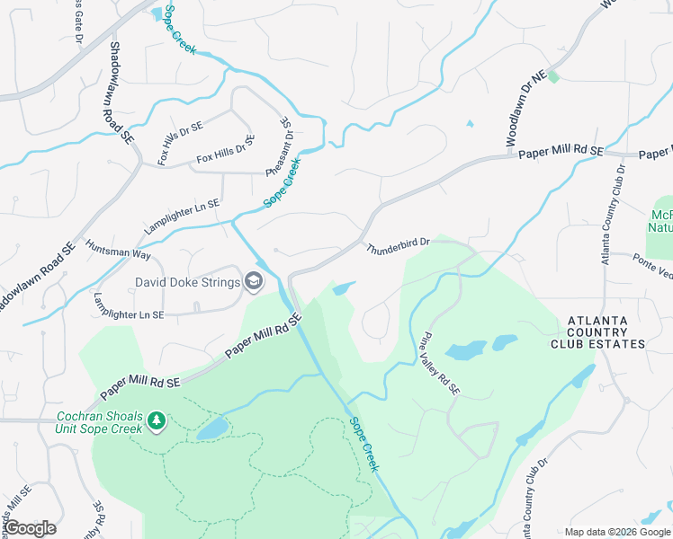 map of restaurants, bars, coffee shops, grocery stores, and more near 4050 Paper Mill Road Southeast in Marietta