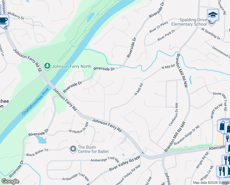 map of restaurants, bars, coffee shops, grocery stores, and more near 160 Marsh Glen Point in Atlanta
