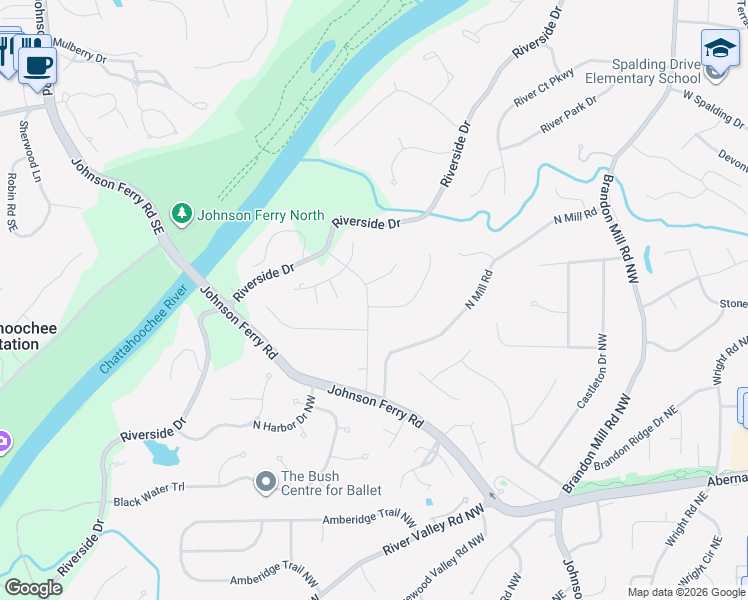 map of restaurants, bars, coffee shops, grocery stores, and more near 425 Breakwater Ridge in Atlanta