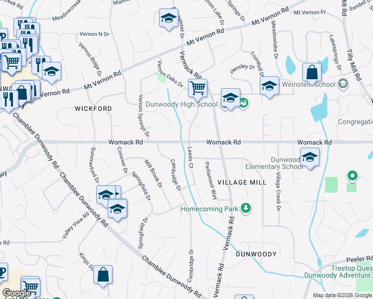 map of restaurants, bars, coffee shops, grocery stores, and more near 4942 Leeds Court in Dunwoody