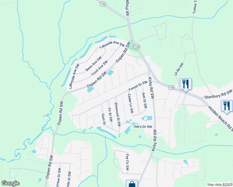 map of restaurants, bars, coffee shops, grocery stores, and more near 2116 Forest Drive Southwest in Brunswick County