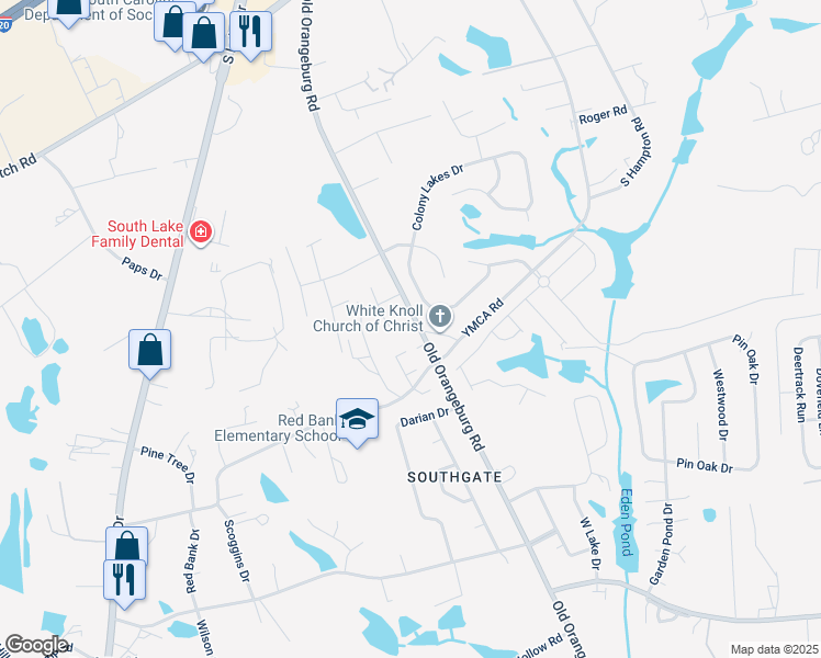 map of restaurants, bars, coffee shops, grocery stores, and more near 648 Old Orangeburg Road in Lexington