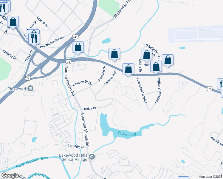 map of restaurants, bars, coffee shops, grocery stores, and more near 125 Indiana Avenue in Athens