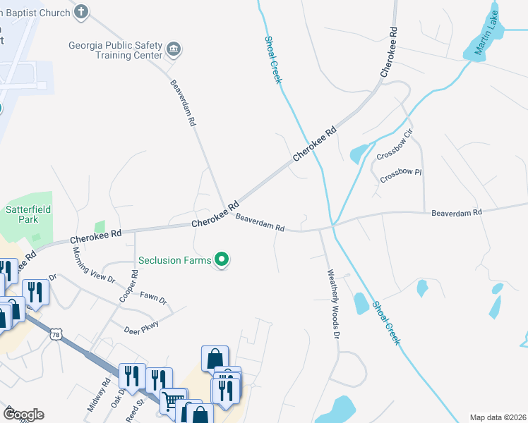 map of restaurants, bars, coffee shops, grocery stores, and more near 305 Beaverdam Road in Winterville