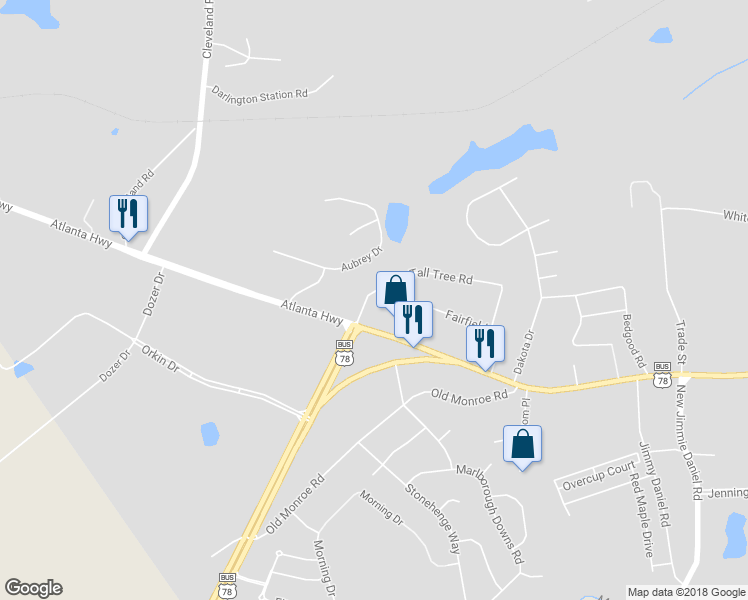 map of restaurants, bars, coffee shops, grocery stores, and more near 102 Tall Tree Road in Bogart