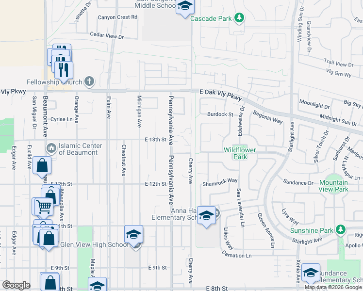 map of restaurants, bars, coffee shops, grocery stores, and more near 1308 Pennsylvania Avenue in Beaumont