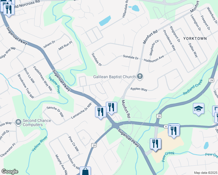 map of restaurants, bars, coffee shops, grocery stores, and more near 367 Rockland Way in Lawrenceville