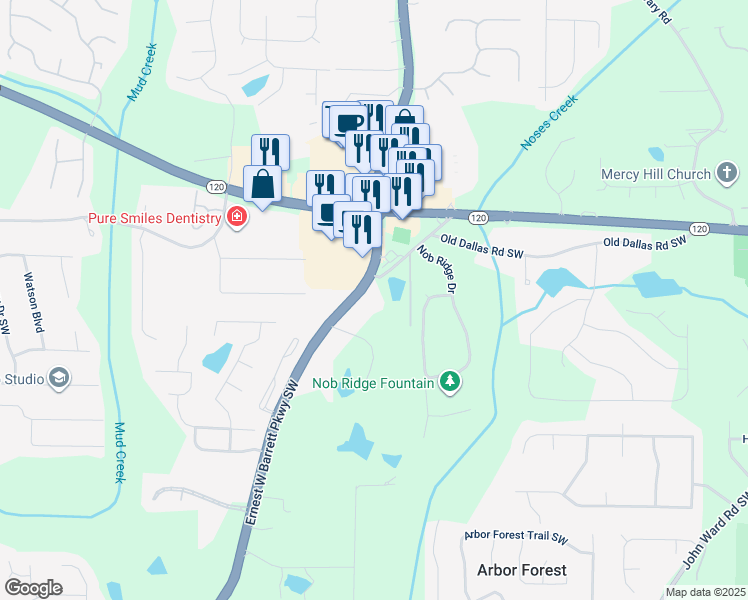 map of restaurants, bars, coffee shops, grocery stores, and more near 3561 Ernest W Barrett Parkway Southwest in Marietta