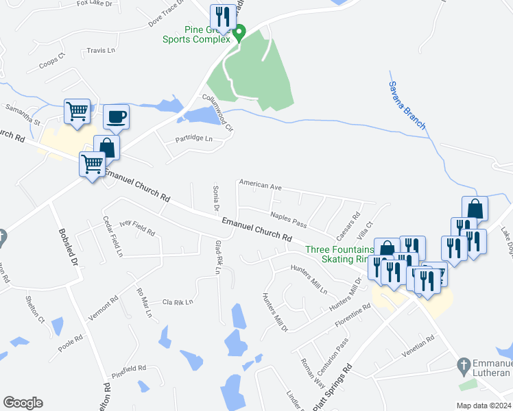 map of restaurants, bars, coffee shops, grocery stores, and more near 2786 Naples Pass in West Columbia