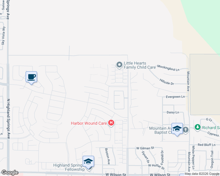 map of restaurants, bars, coffee shops, grocery stores, and more near 1958 Sequoia Place in Banning