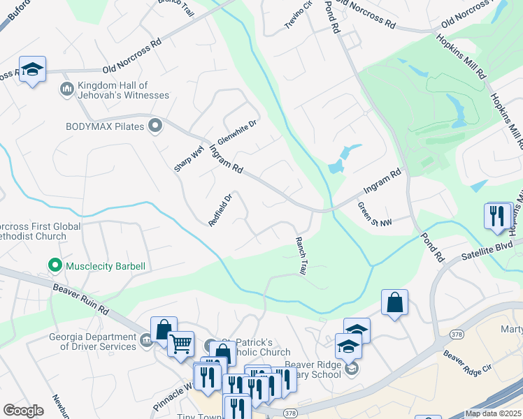 map of restaurants, bars, coffee shops, grocery stores, and more near 5000 Raquet Court in Duluth