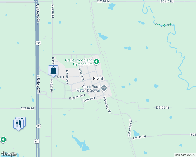map of restaurants, bars, coffee shops, grocery stores, and more near in Grant
