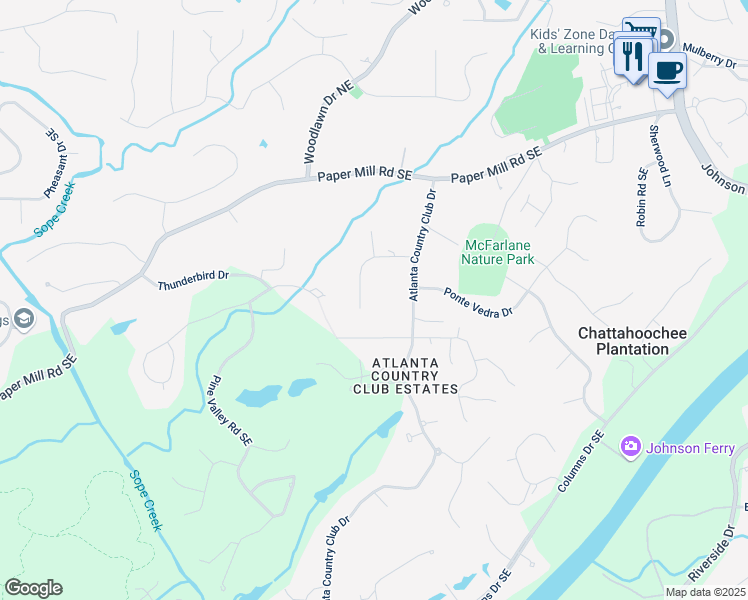 map of restaurants, bars, coffee shops, grocery stores, and more near 323 Rolling Rock Road in Marietta