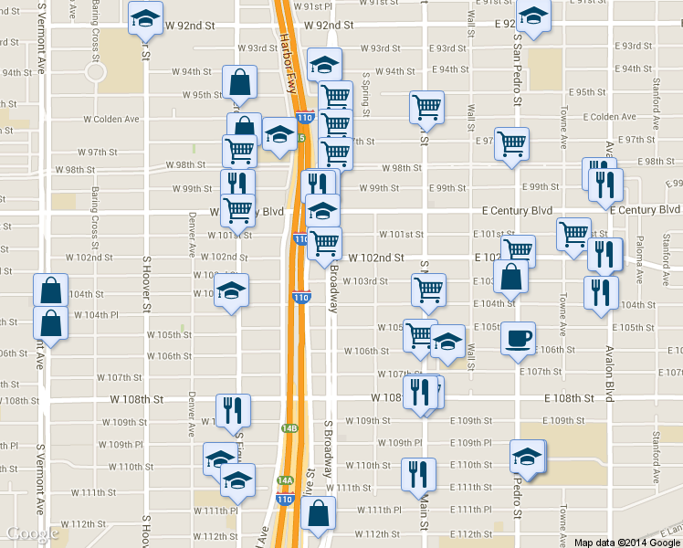 map of restaurants, bars, coffee shops, grocery stores, and more near in Los Angeles