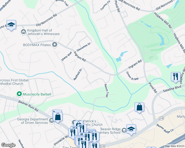 map of restaurants, bars, coffee shops, grocery stores, and more near 5000 Raquet Court in Duluth
