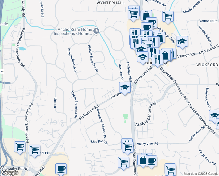 map of restaurants, bars, coffee shops, grocery stores, and more near 1144 Bellewood Square in Dunwoody