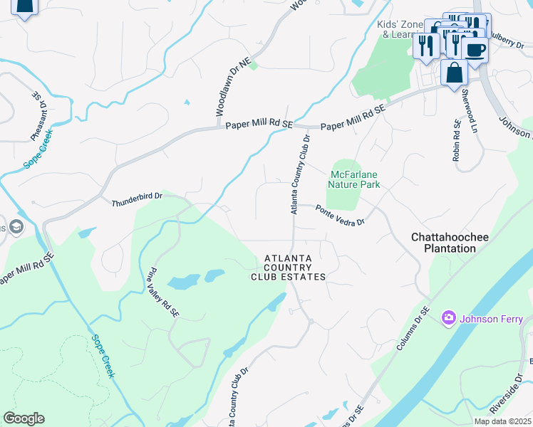 map of restaurants, bars, coffee shops, grocery stores, and more near 323 Rolling Rock Road in Marietta