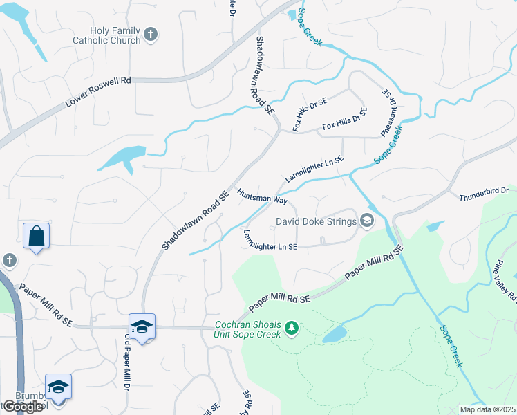map of restaurants, bars, coffee shops, grocery stores, and more near 260 Lamplighter Lane Southeast in Marietta