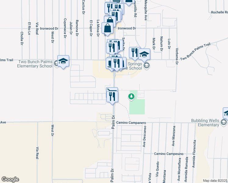 map of restaurants, bars, coffee shops, grocery stores, and more near 14320 Palm Drive in Desert Hot Springs