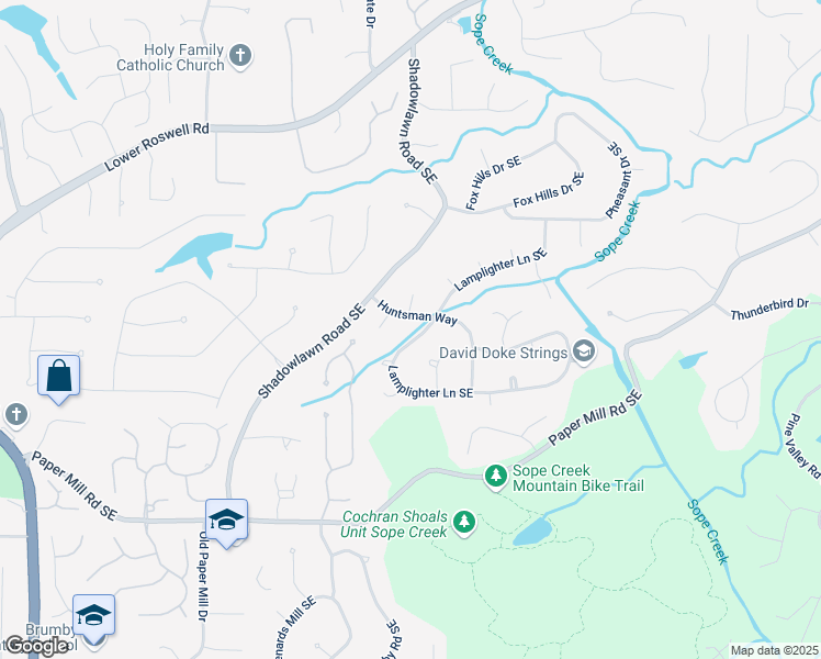 map of restaurants, bars, coffee shops, grocery stores, and more near 260 Lamplighter Lane Southeast in Marietta