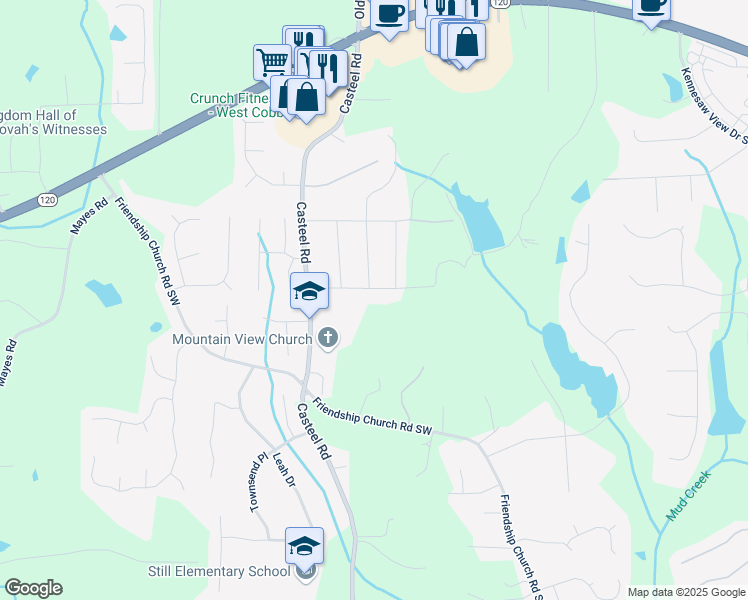 map of restaurants, bars, coffee shops, grocery stores, and more near 3735 Somerset Drive Southwest in Marietta