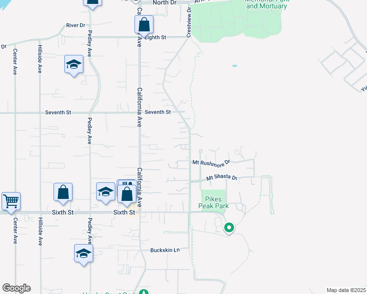 map of restaurants, bars, coffee shops, grocery stores, and more near 4210 Crestview Drive in Norco