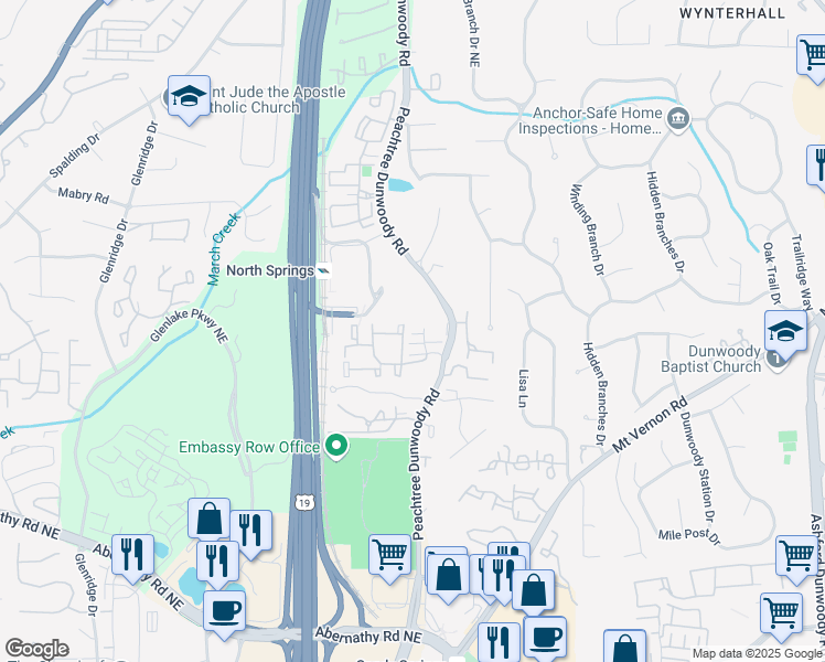map of restaurants, bars, coffee shops, grocery stores, and more near 59 Winslow St in Sandy Springs