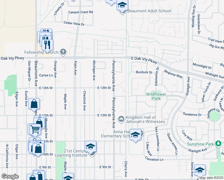 map of restaurants, bars, coffee shops, grocery stores, and more near 1299 Pennsylvania Avenue in Beaumont