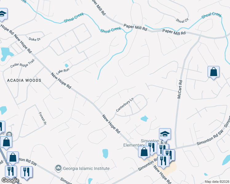 map of restaurants, bars, coffee shops, grocery stores, and more near 254 Hickory View Drive in Lawrenceville