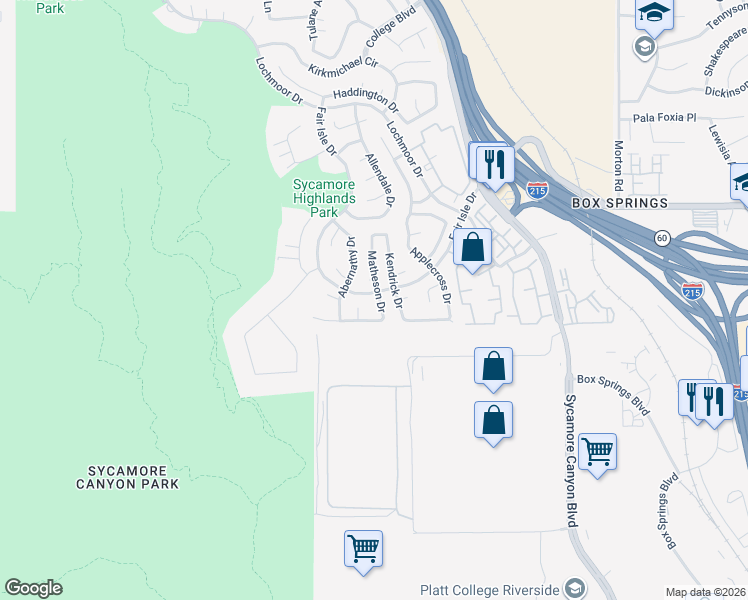 map of restaurants, bars, coffee shops, grocery stores, and more near 1429 Lovat Court in Riverside