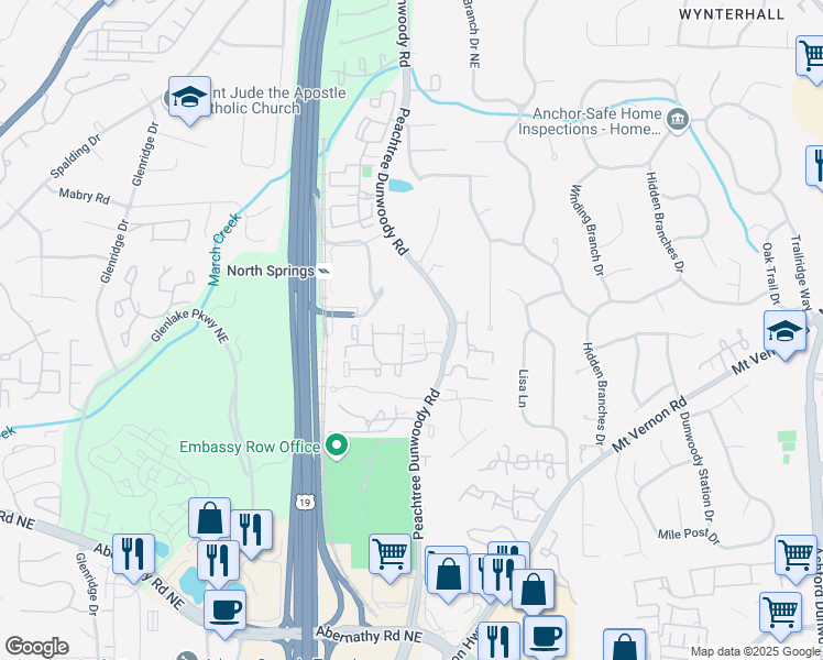 map of restaurants, bars, coffee shops, grocery stores, and more near 59 Winslow St in Sandy Springs