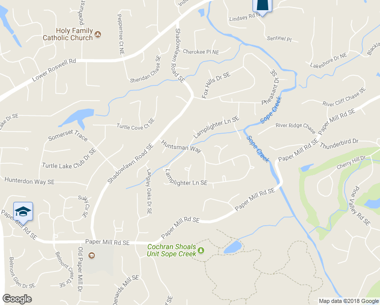 map of restaurants, bars, coffee shops, grocery stores, and more near 340 Huntsman Way in Marietta