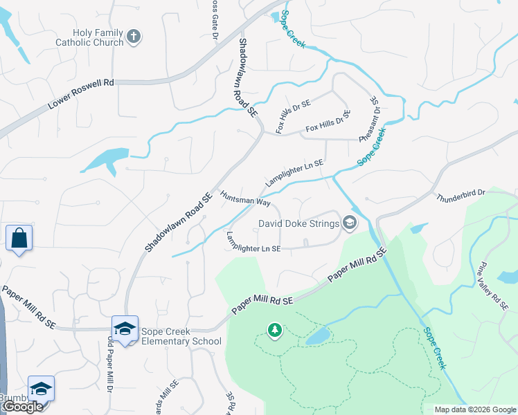 map of restaurants, bars, coffee shops, grocery stores, and more near 340 Huntsman Way in Marietta