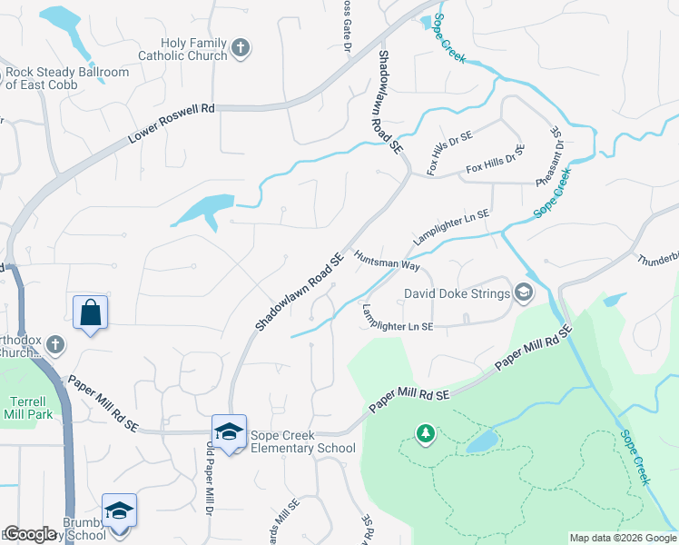 map of restaurants, bars, coffee shops, grocery stores, and more near 3724 Langley Oaks Place Southeast in Marietta